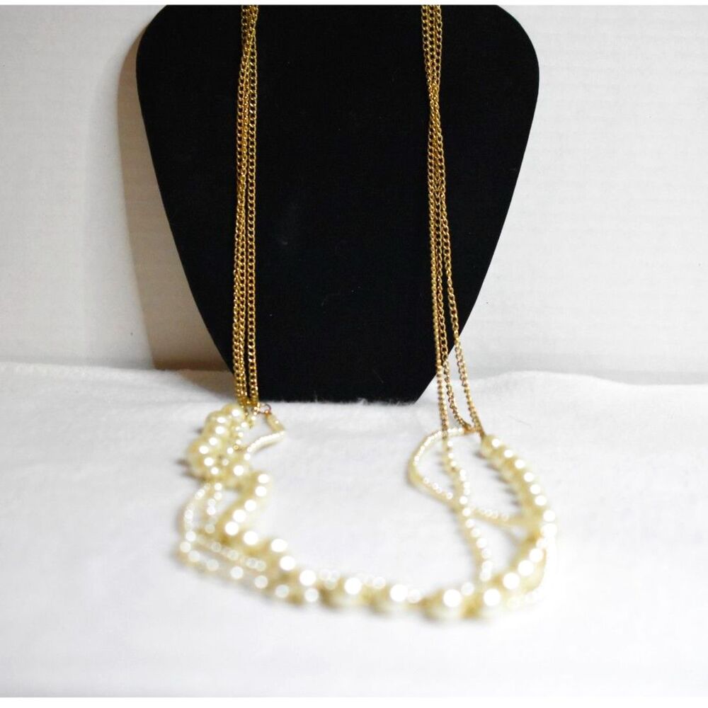 Vintage 50's Gold Tone Multi Strand 42" Faux Pearl Gently Worn Necklace